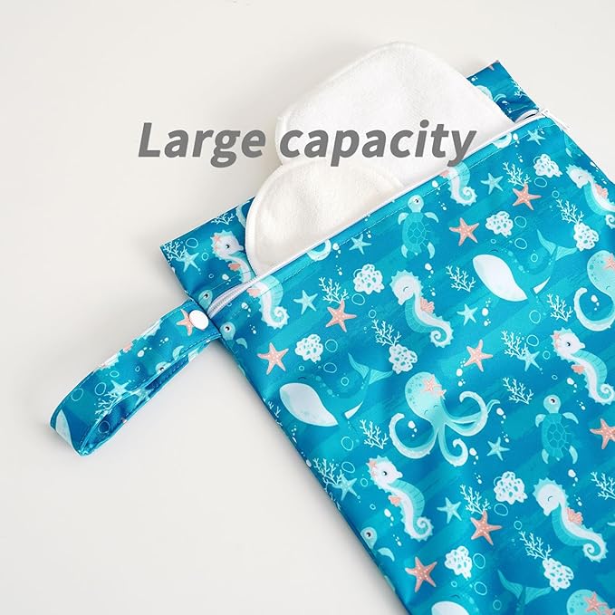 Happy Flute 3 Set Wet Bag Storage Bag Zipper Waterproof Washable Travel Bags, Beach, Pool, Gym Bag for Cloth Diaper, Swimsuits & Wet Clothes for Baby,11.8x15.7inch