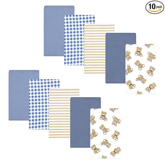 Hudson Baby Unisex Baby Flannel Burp Cloth 10pk, Gentleman Bear, One Size