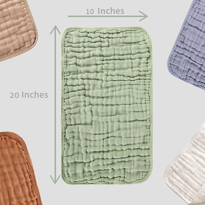 Muslin Burp Cloths Sets Newborn Baby Boy Essentials Must Haves 100% Cotton 10 Pack 20" X 10",6-Layer Baby Bibs & Burp Cloths for Baby Drool and Messes - Soft (GREEN06, 10 - Pack 20"X10")