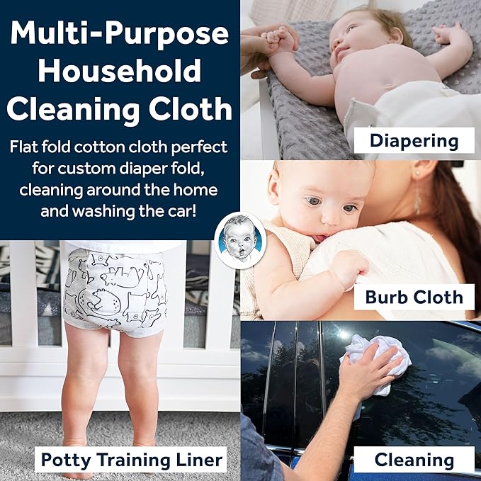 Gerber Unisex Baby Boys Girls Birdseye Flatfold Cloth Diapers Multipack White 10 Pack