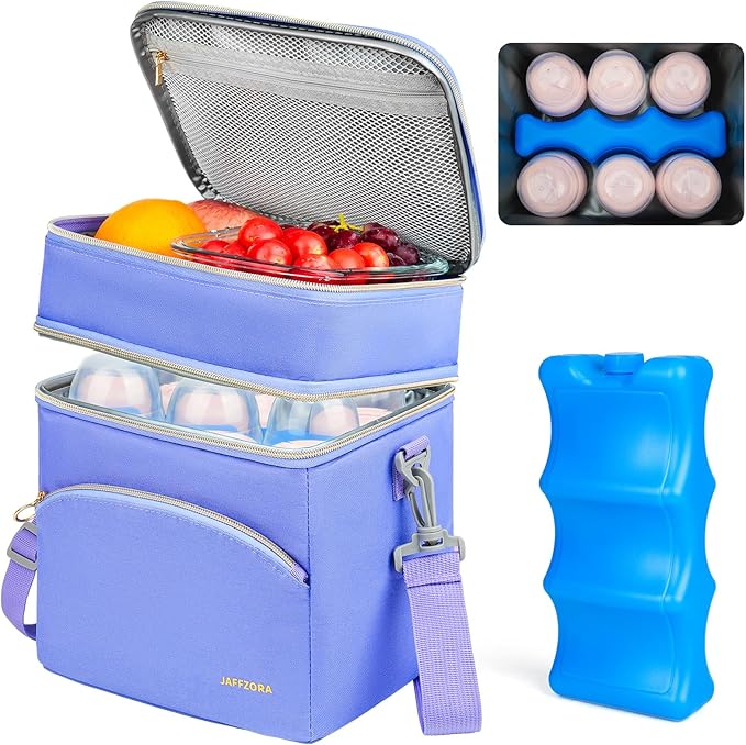 Breastmilk Cooler Bag with Ice Pack, Insulated Baby Bottle Tote Bags Fits 6 Bottles Up to 9 Ounce, Double Layer Breastmilk Travel Carrying Case for Nursing & Working Mom