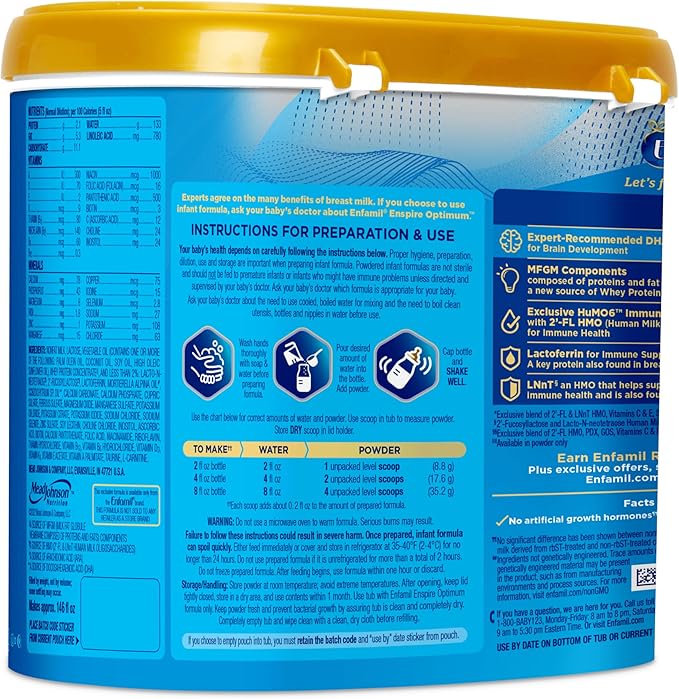 Enfamil Optimum (Enspire), Our Closest Formula to Breast Milk, Immune-Supporting Lactoferrin and Brain-Supporting DHA Baby Formula, 20.5 Oz, Pack of 4