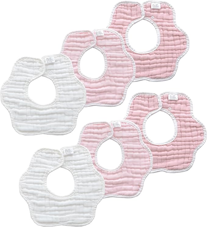 MUKIN Soft Cotton Muslin Baby Bibs 6 Pack | Adjustable Snap Closure for Newborns| Absorbent for Drooling, Teething & Feeding