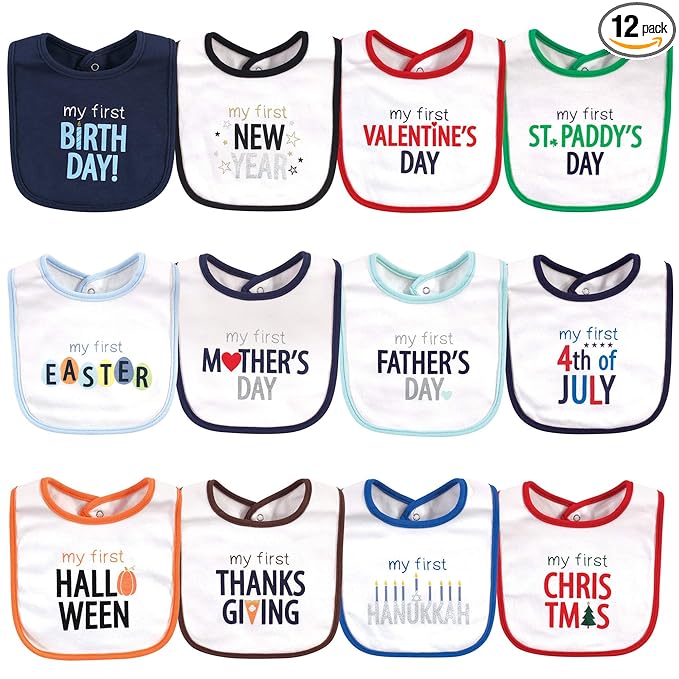 Hudson Baby Unisex Baby Cotton Bibs, Holiday Bold Boy, One Size