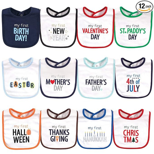 Hudson Baby Unisex Baby Cotton Bibs, Holiday Bold Boy, One Size