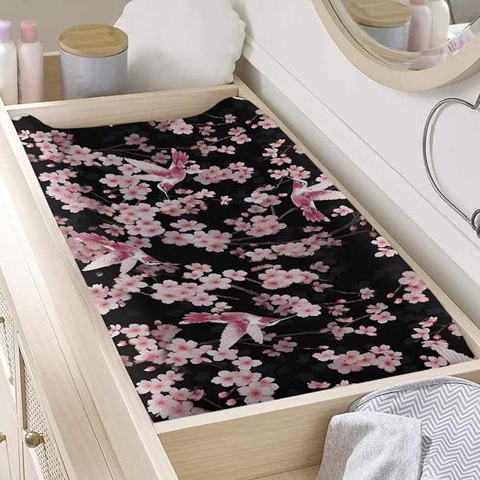 Hummingbird Flower Changing Pad Cover Baby Girls Boys Diaper Change Table Sheet Cover Stretchy Changing Table Covers Soft Breathable