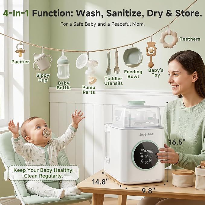 JoyBubba【Upgraded】Baby Bottle Washer, Sterilizer and Dryer, All-in-One Pro Cleaning Machine for Bottles, Pump Parts & Baby Essentials, Effortless Care, Replaces Hand Washing, 60 Cleaning Tablets.