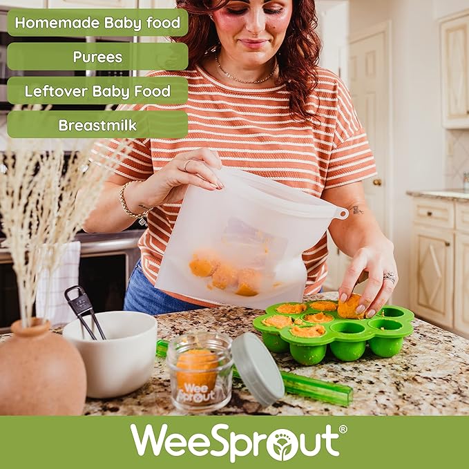 WeeSprout Silicone Baby Food Freezer Trays 3-Pack Bundle - 2 Ten 1.5oz & 1 Six 3oz Portions - Clip-on Lids - Homemade Purée & Breast Milk Storage