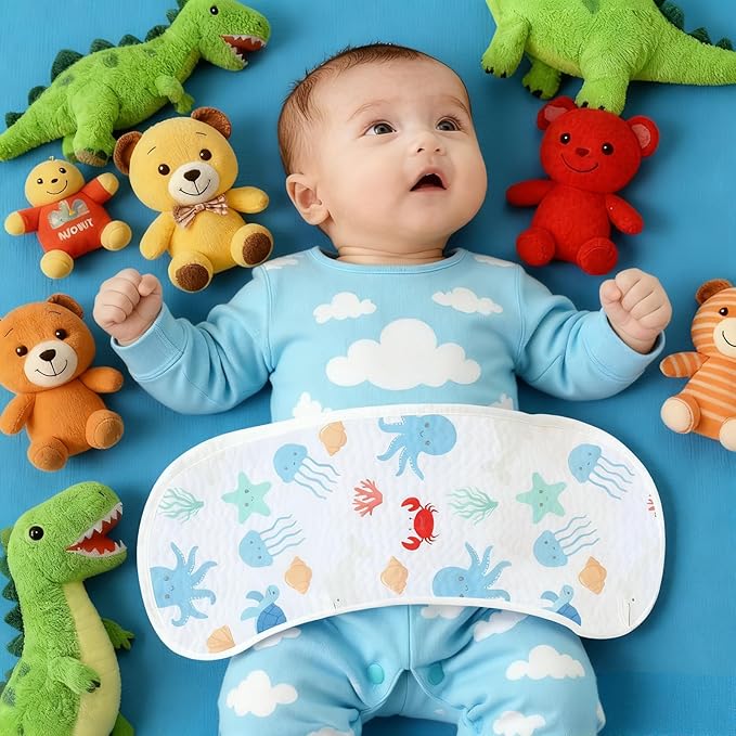6 Pack Blue Burp Cloths Baby Boys Girls with Ocean Animals Pattern, Large Cotton Burping Clothes for Newborns Gifts Extra Soft and Absorbent 9.8X19.6inches