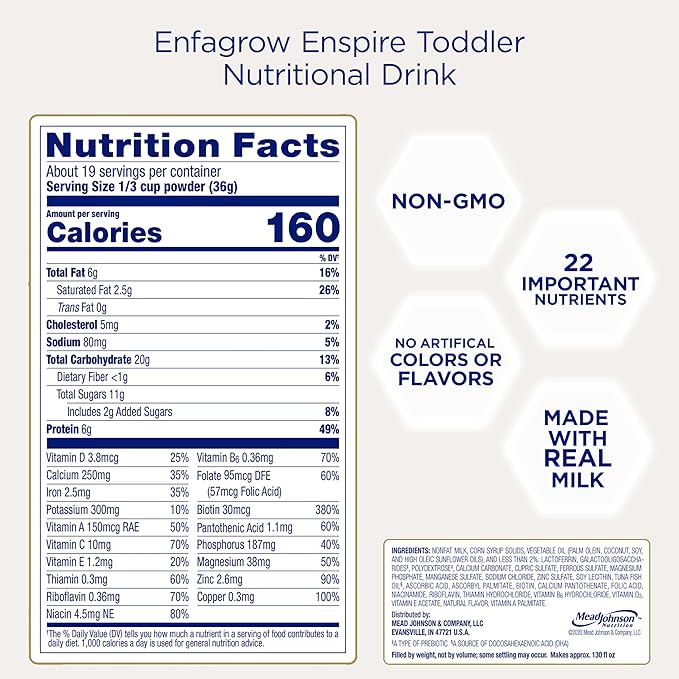 Enfagrow Enspire Toddler, Nutritional Drink, Immune-Supporting Lactoferrin and Brain-Supporting DHA, Natural Milk Flavor, 24 Oz Can (Pack of 4)