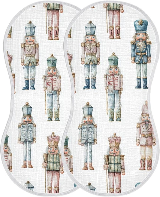 Retro Christmas Nutcracker Burp Cloths Baby Boys Girls Absorbent Soft Cotton Burping Cloths Rags, 2 Pack