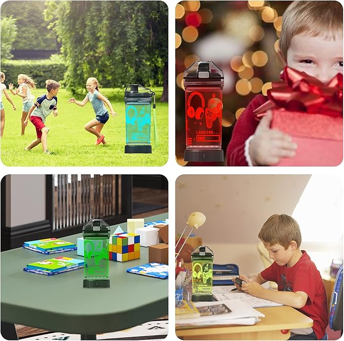 Attivolife Game Water Bottle for Kids, 3D Illusion LED Light with 7 Color Changing Light - 14 0z BPA Free - Creative Ideal Camping Picnic Travel Cup Gamer Gifts, Back to School for Boys Child Holiday