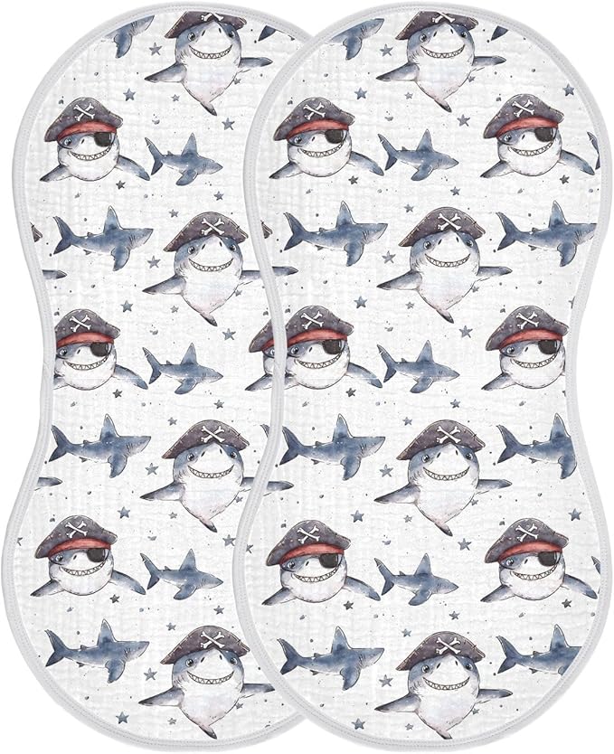 vvfelixl Cartoon Shark Pirate Burp Cloths for Baby Boy Girls Baby Washcloths Burp Rags 1 Pack