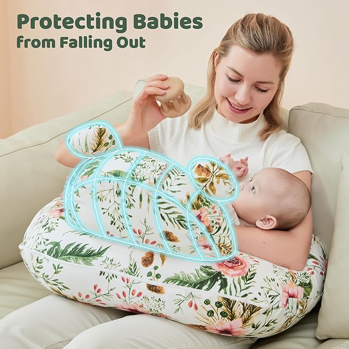 lasoftan Nursing Pillow for Breastfeeding, Breast Feeding Pillow for Mom Support, Adjustable Waist Strap and Removable Cotton Cover, Rose