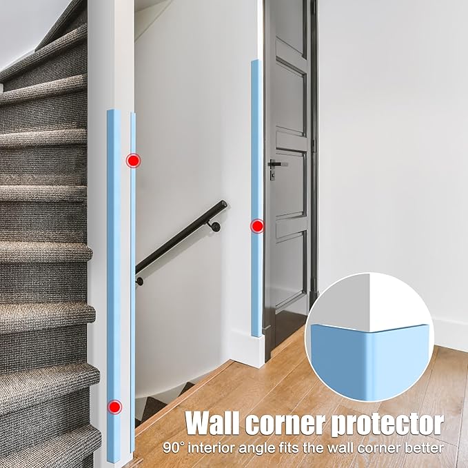 ‎Frychee Wall Corner Protector, Walls Edge Protector，Self-Adhesive Wall Corner Guards,PVC Double Side Edge Protector， Furniture Stairs Guard (Blue 2PCS 100cm/39.37in)