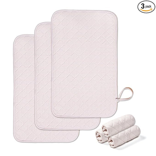 Spirich 3-Pack Reversible Changing Pad Liners, Waterproof & Wipeable Diaper Changing Mat, Thick Terry & 100% Cotton Knit, Portable Baby Changing Pad
