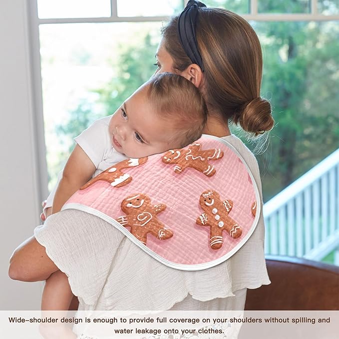 Christmas Gingerbread Pinks Cute Burp Cloths Baby Boys Girls Absorbent Soft Cotton Burping Cloths Rags, 1 Pack