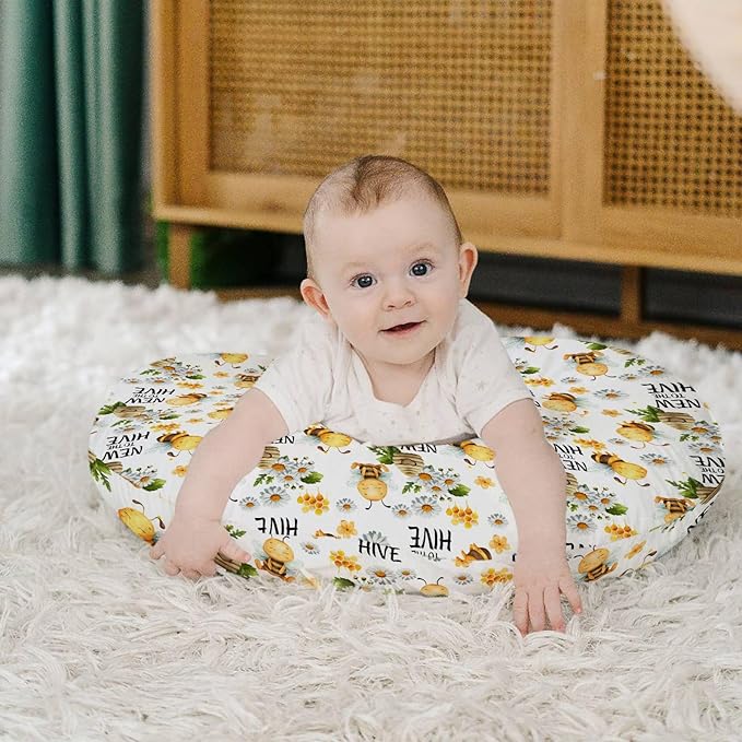 Baby Girls Nursing Pillow Cover Honey Bumble Bee Floral, New to Hive Daisy Flower Breastfeeding Pillowcase, Bottle Feeding Pillow Slipcover Shower Gift Cover Only