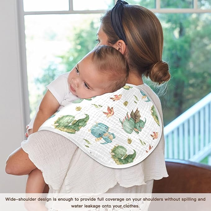 Watercolor Dragon Bird Leaf Pattern Muslin Burp Cloths for Baby 4 Pack 100% Cotton Baby Washcloths Bibs for Boy Girl