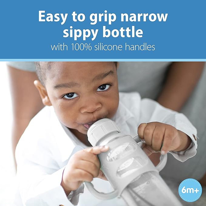 Dr. Brown's Milestones Sippy Bottle 2-Pack with Level 3 Medium-Fast Flow Nipple 6-Pack, 8oz/250mL, Green & Gray, 6m+