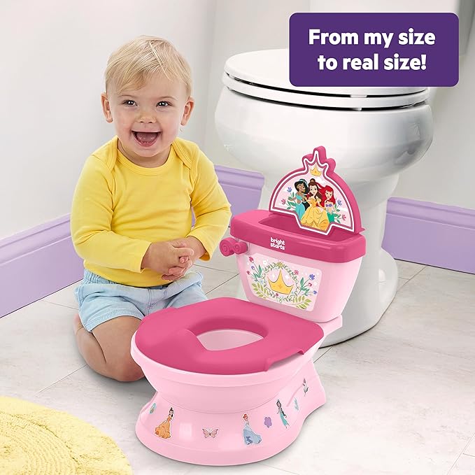 Bright Starts Disney Junior Princess My Size Potty Training Toilet, Toddler Potty Chair with Flushing & Cheering Sounds, Removable Seat with Splash Guard & Handles, Ages 18+ Months, Up to 50 lbs