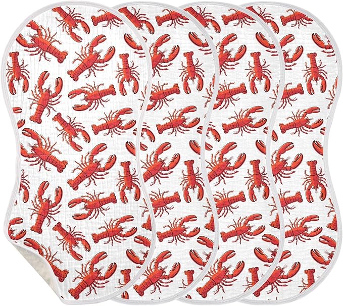 Muslin Burp Cloths for Baby Boys and Girls - 4-Pack Ultra Absorbent Lobsters Muslin Washcloths, Newborn Towel, Milk Spit Up Rags, Burp Cloth Bib for Unisex, 22 x 11 Inch