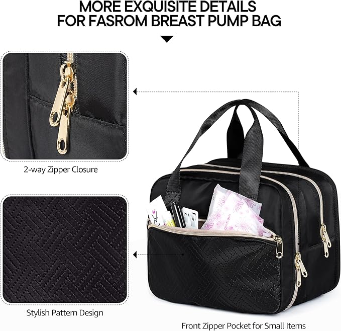 Fasrom Wearable Breast Pump Bag with Cooler and Ice Pack Compatible with Momcozy, Medela and Elvie Pumps, Insulated Pump Carrying Case to Hold Extra Pump Parts, Black (Patent Design)