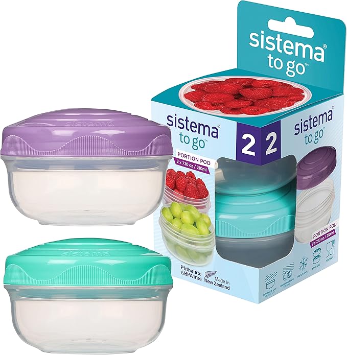 Sistema to GO PortionPod Food Storage Containers, Small Snack Pots, BPA - Free, Assorted Colours, 2 x 210 ml