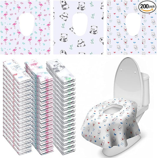 Dunzoom 200 Pack Disposable Toilet Seat Covers Waterproof for Campers & Adults, Individually Wrapped for Public Restroom, Travel, Airplane, Trip, Camping & Hiking (Large)