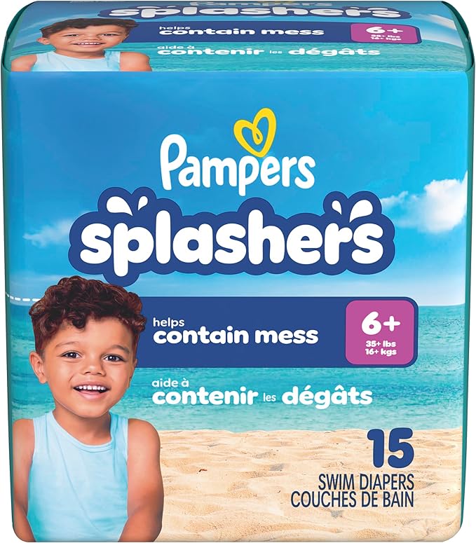 Pampers Splashers Swim Diapers, Size 6+, 15 Count, Disposable Swim Diapers, Contains Mess, No Swell