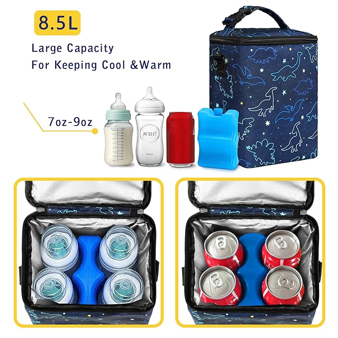 Breastmilk Cooler Bag with Ice Pack Fits 4 Baby Bottles Up To 9 Ounce Insulated Baby Bottle Bag Breast Milk Cooler on the Go with Strap Cooler Bag for Nursing Mom Daycare or Travel