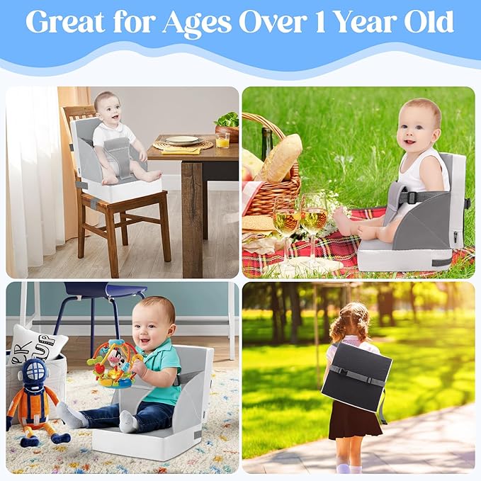 Toddler Booster Seat for Kitchen Chair Dining Table, PU Waterproof Strong Support Portable Booster Chair for Toddlers Eating, Easy Cleaning Booster Seat Cushion Detachable with Adjustable Straps