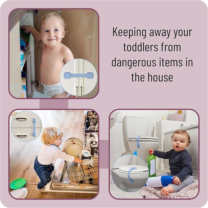 Bates- Child Safety Strap Locks, 8 Pack, Baby Blue, Child Locks for Cabinets and Drawers