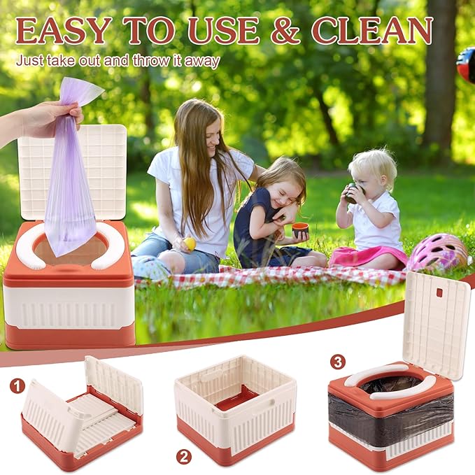 Fabulas Portable Potty for Toddler Travel, Foldable Travel Potty Training Toilet Seat for Kids Boys Girls, Emergency Mobile Toilet In Car for Camping Outdoor Indoor, with 30 Disposable Bags, Orange
