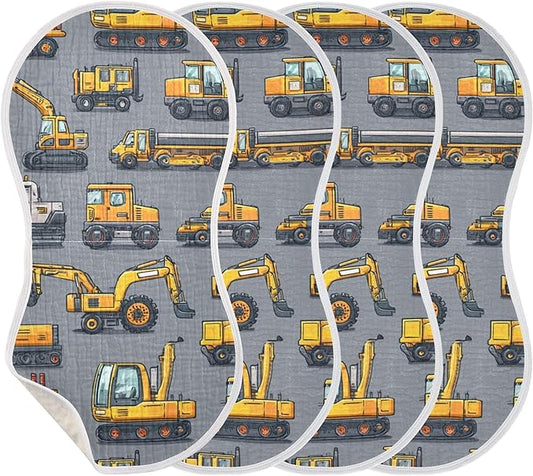 Construction Excavator Trucks Burp Cloths Baby Boys Girls Absorbent Soft Cotton Burping Cloths Rags, 4 Pack