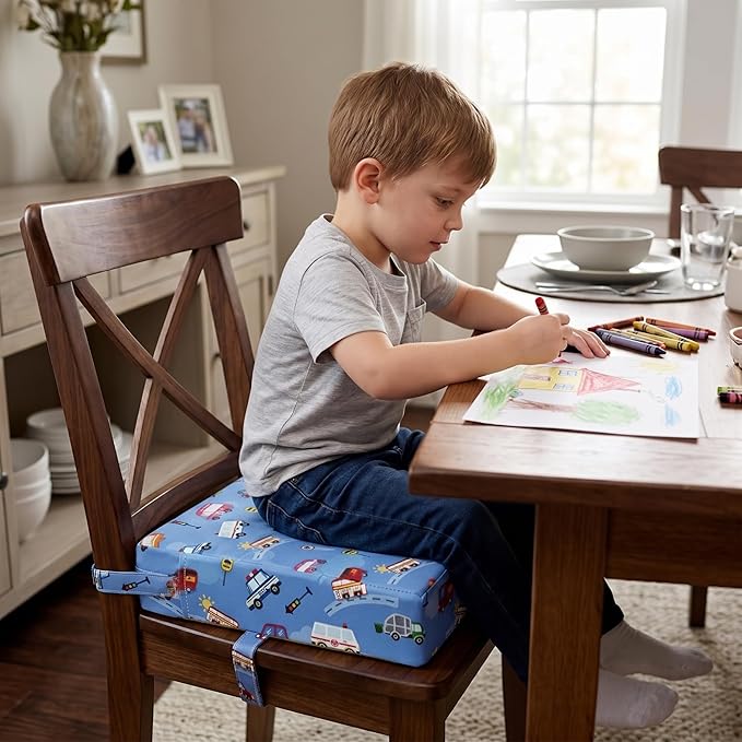 Toddler Booster Seat for Dining Table,Portable Kids Booster Seat - Adjustable, Non-Slip, Lightweight & Easy to Clean (Light Blue)