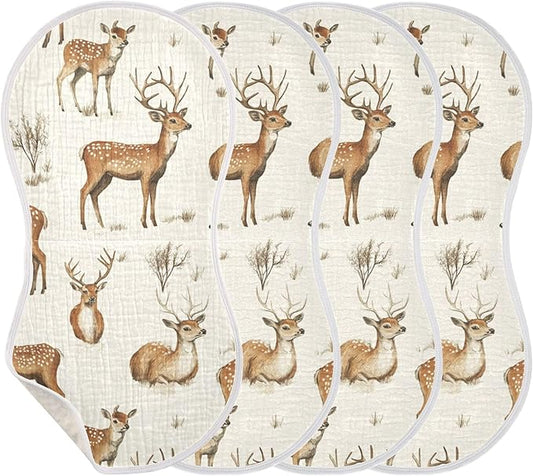 Vintage Forest Deer Burp Cloths Baby Boys Girls Absorbent Soft Cotton Burping Cloths Rags, 4 Pack