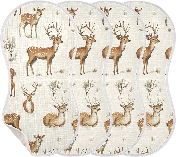 Vintage Forest Deer Burp Cloths Baby Boys Girls Absorbent Soft Cotton Burping Cloths Rags, 1 Pack