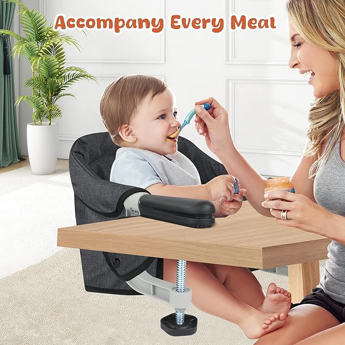 Hook On High Chair, Portable Foldable Clip On Baby Travel High Chair, Lightweight Feeding Seat with Storage Bag, BPA-Free Safety Harness for Home Restaurant (Black)