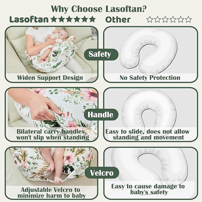 lasoftan Nursing Pillow for Breastfeeding, Breast Feeding Pillow for Mom Support, Adjustable Waist Strap and Removable Cotton Cover, Rose