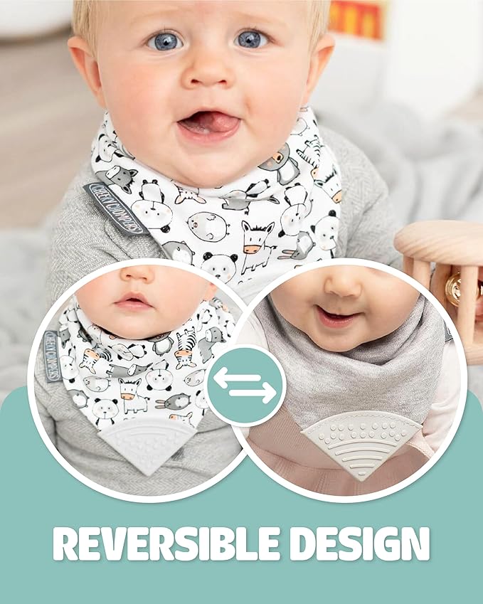 Cheeky Chompers Neckerchew Teething Bib, 2-in-1 Bandana Style Bib w/Food Grade Silicone Teether
