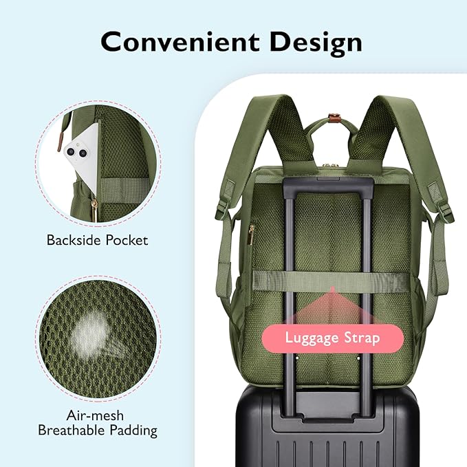 mommore Breast Pump Backpack for Spectra S1,S2 Medela Large Diaper Backpack for Working Moms with 15.6 inch Laptop Sleeve, Green