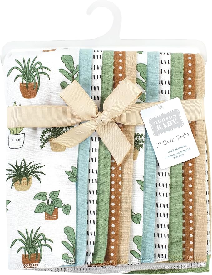 Hudson Baby Unisex Baby Cotton Flannel Burp Cloths Bundle, Plants, One Size