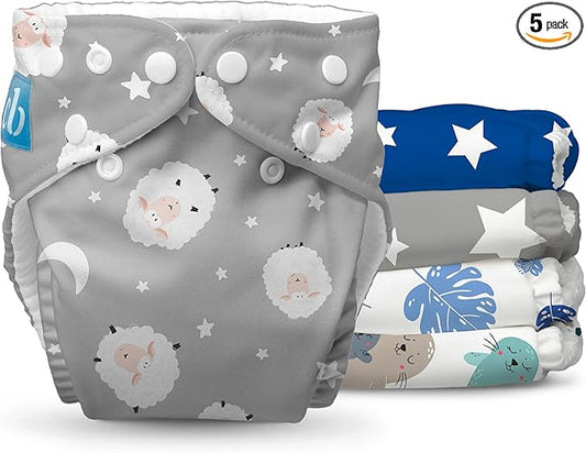 Charlie Banana Cloth Diapers, Reusable, Washable, Adjustable One Size Diaper, for Babies and Toddlers, with Absorbent Inserts - Lullabies, 5 Pack