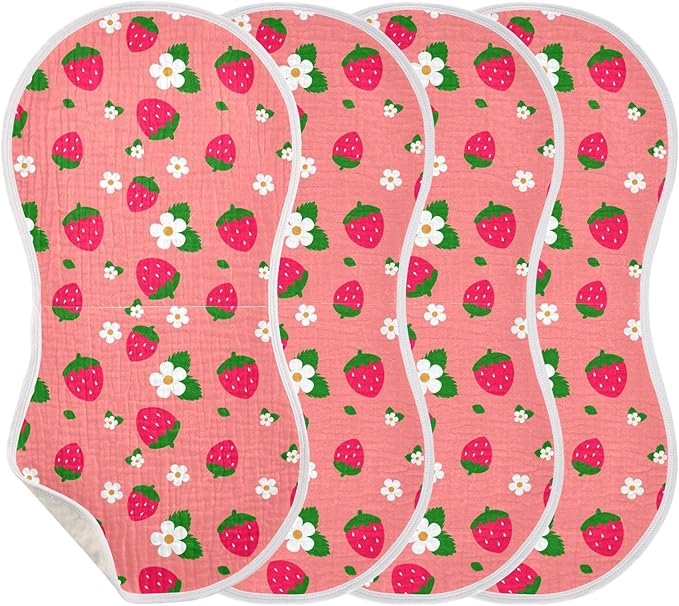 Muslin Burp Cloths for Baby Boys and Girls - 1-Pack Ultra Absorbent Strawberry Muslin Washcloths, Newborn Towel, Milk Spit Up Rags, Burp Cloth Bib for Unisex, 22 x 11 Inch