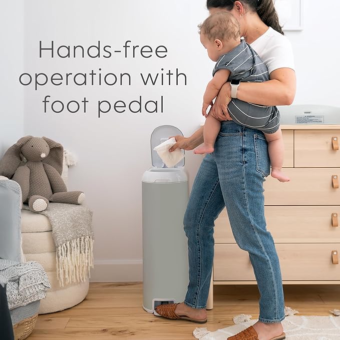 Platinum Diaper Pail Sage Green, Made of Durable Stainless Steel, Convenient Easy to Use Hands-Free Operation, Odor-Locking Pail, Includes 2 Easy Roll Refill with 18 and 30 Durable Bags