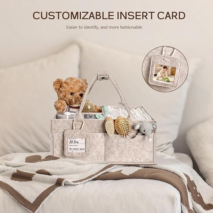 GEMII Diaper Caddy Organizer-Large Baby Caddy Organizer with Handle, Newborn Registry Essentials, Baby Shower Basket Gifts for Boys or Girls (Oatmeal, Large)