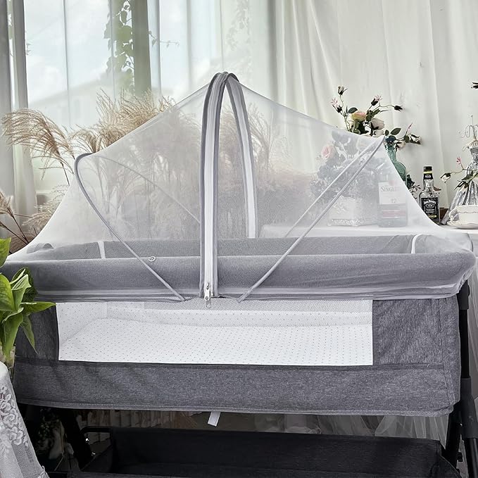 Bassinet Cover Mosquito Net for Babies to Keep Insects/Bugs/Cats Out, Toddler Bassinet/Bedside Sleeper/Crib Net with Two-Way Zippers & Storage Bag, Breathable Mesh Holes, White