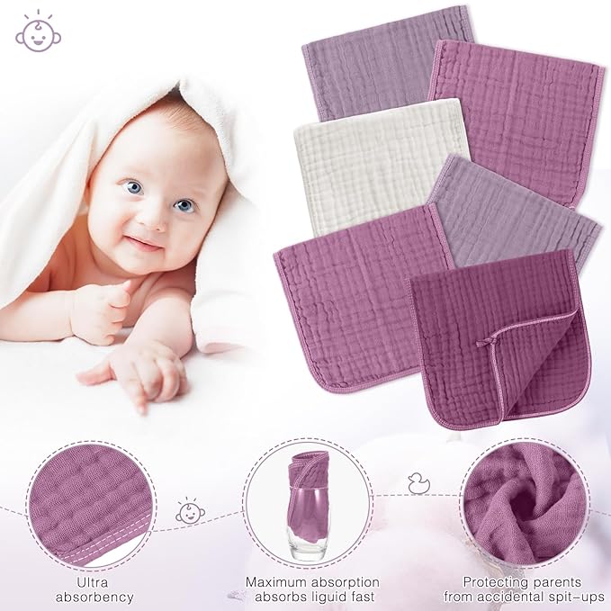 Buryeah Muslin 20 Pcs Burp Cloths Large 20" x 10" 100% Cotton 6 Layers Ultra Absorbent and Soft Hand Washcloths for Baby Drool and Messes Gentle Burp Cloth for Boys & Girls(Vibrant Color)