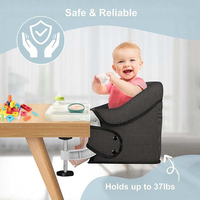 Hook On High Chair with Detachable Tray, Portable Foldable Clip On Baby Travel High Chair, Lightweight Feeding Seat with Storage Bag, BPA-Free Safety Harness for Home Restaurant (Bright Blue)